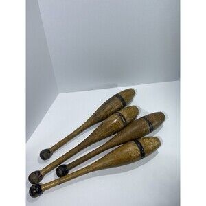 Antique Pair of 2 Lb Wooden Juggling Pins Indian Exercise Circus Carnival 15 “ 4